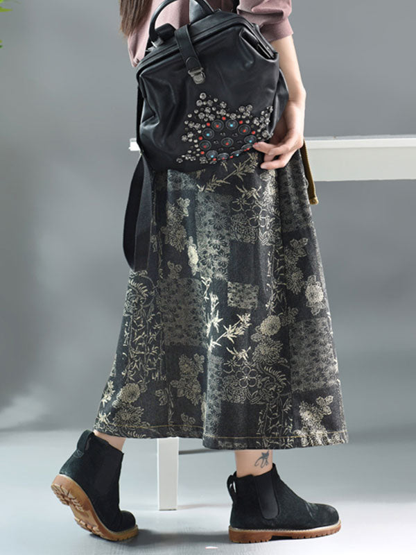 Jupe en jean à impression florale