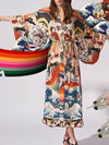 Evatrends cotton gown robe printed kimonos, Outerwear, Polyester, chiffon, Nightwear, long kimono, long Sleeves, loose fitting, Floral, Girl Print, belted