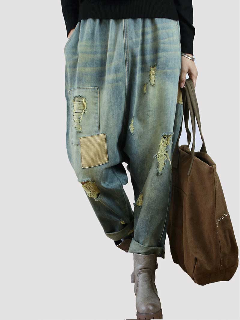 Mantente feliz parche de mezclilla pantalón holgado