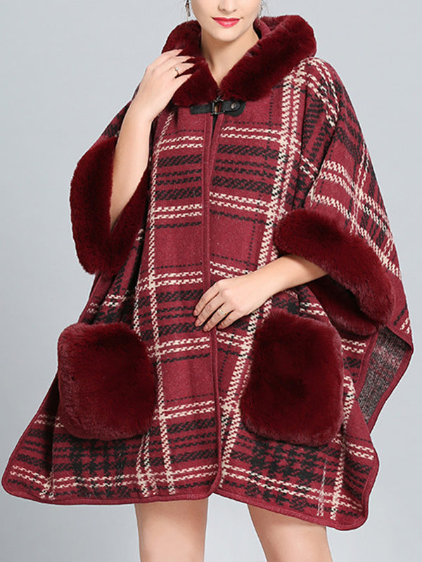 Feelfery Fluffery Plaid Impresión Cape Cardigan de talla grande