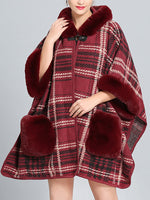 Feelfery Fluffery Plaid Impresión Cape Cardigan de talla grande