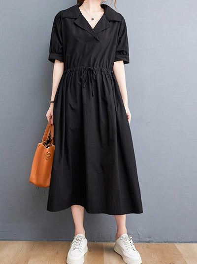 Plain Cotton Short Sleeve A-Line Dress