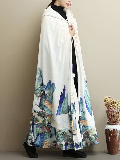 Thickened Vintage Printed Cape Coat