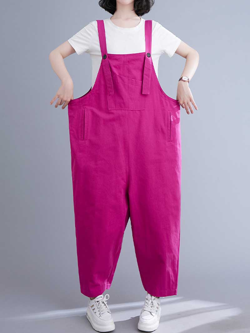 Western-style Plain Cotton Women's Sleeveless Overalls Dungaree