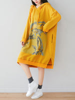 Vestido de moletom com capuz floral solto