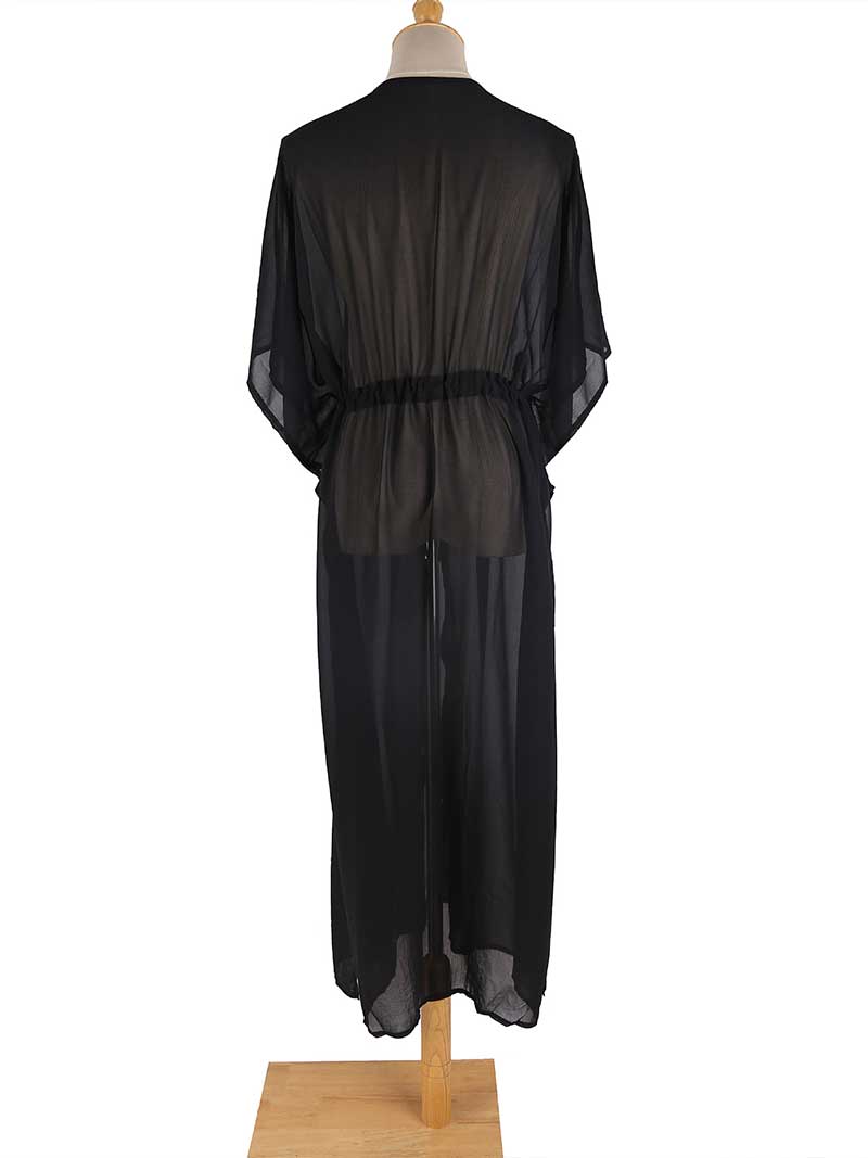 Evatrends cotton gown robe printed kimonos, Outerwear, Chiffon, Nightwear, long kimono, Board Sleeves, Black color, loose fitting, Embroided, fashionshow, kimono,