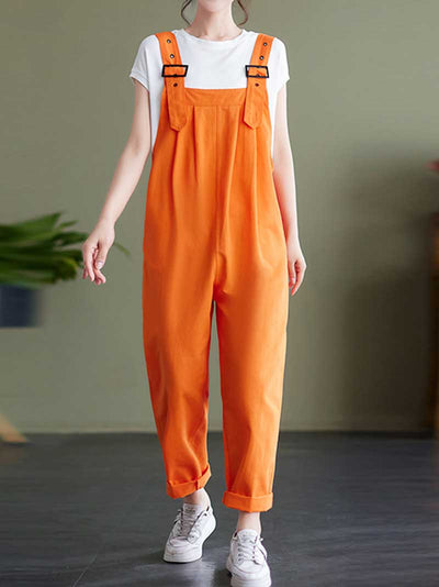 Plain Cotton Overalls High Waist Women's Dungaree