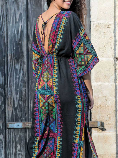 Bohemian Print Cotton Kaftan Dress