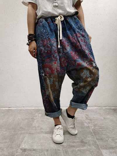 Evatrends Cotton Pant, Bottom, Double side Pockets, Elastic Waist, Cropped Pant, Printed pant, Elastic waist ethnic style