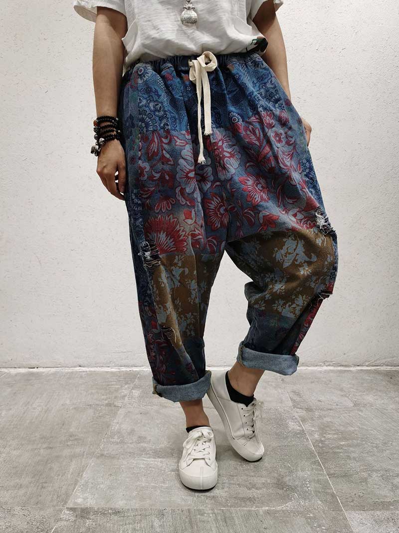 Evatrends Cotton Pant, Bottom, Double side Pockets, Elastic Waist, Cropped Pant, Printed pant, Elastic waist ethnic style   