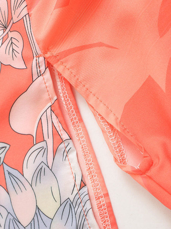 Evatrends cotton gown robe printed kimonos, Outerwear, Cotton, Viscose & Silk Mix , Nightwear, long kimono, Short Sleeves, loose fitting, Floral Print, Belted