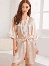 Evatrends cotton gown robe printed kimonos, Outerwear, Silk, Nightwear, Short kimono, Short Sleeves, Beige, loose fitting, Plain, Belted