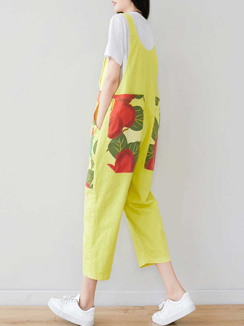 Dungarees cotton denim ripped jeans floral vintage retro style overall