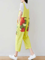 Dungarees cotton denim ripped jeans floral vintage retro style overall