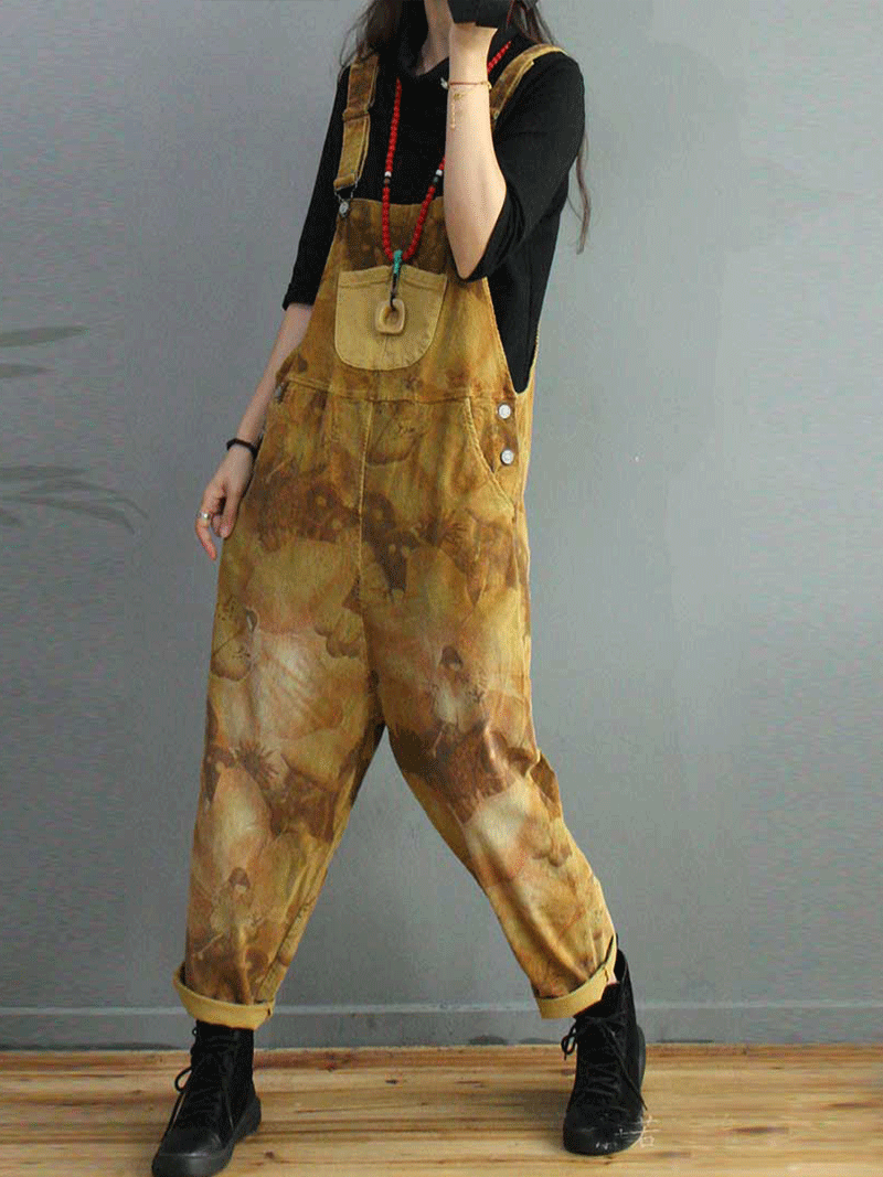 Dungarees cotton, vintage retro style overall,  corduroy, tie-dye print, pockets