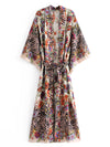 Evatrends cotton gown robe printed kimonos, Outerwear, Cotton, Nightwear, long kimono, Board Sleeves, loose fitting, printed, Belted