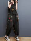 Dungarees cotton denim ripped jeans floral vintage retro style overall