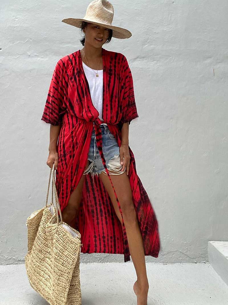 Evatrends cotton gown robe printed kimonos, Outerwear, Nightwear, Rayon, Board Sleeves, Different colors, Tie Dye print