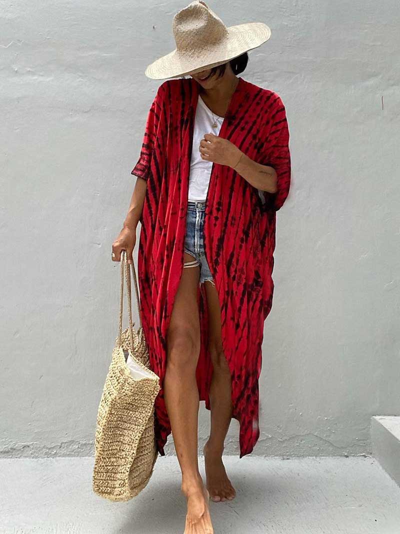 Evatrends cotton gown robe printed kimonos, Outerwear, Nightwear, Rayon, Board Sleeves, Different colors, Tie Dye print