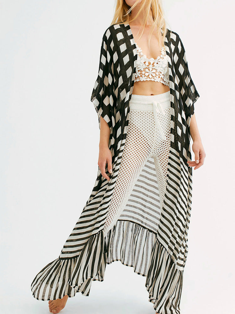 Evatrends cotton gown robe printed kimonos, Outerwear, chiffon, Nightwear, long kimono, Board Sleeves, loose fitting, printed, Belted