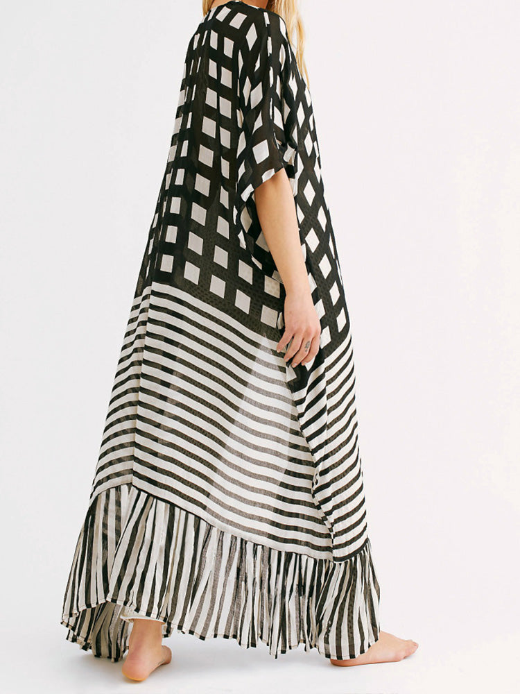 Evatrends cotton gown robe printed kimonos, Outerwear, chiffon, Nightwear, long kimono, Board Sleeves, loose fitting, printed, Belted