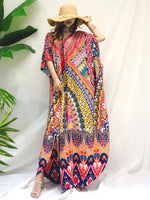 Mais uma vez, impressão abstrata, vestido maxi boêmio solto
