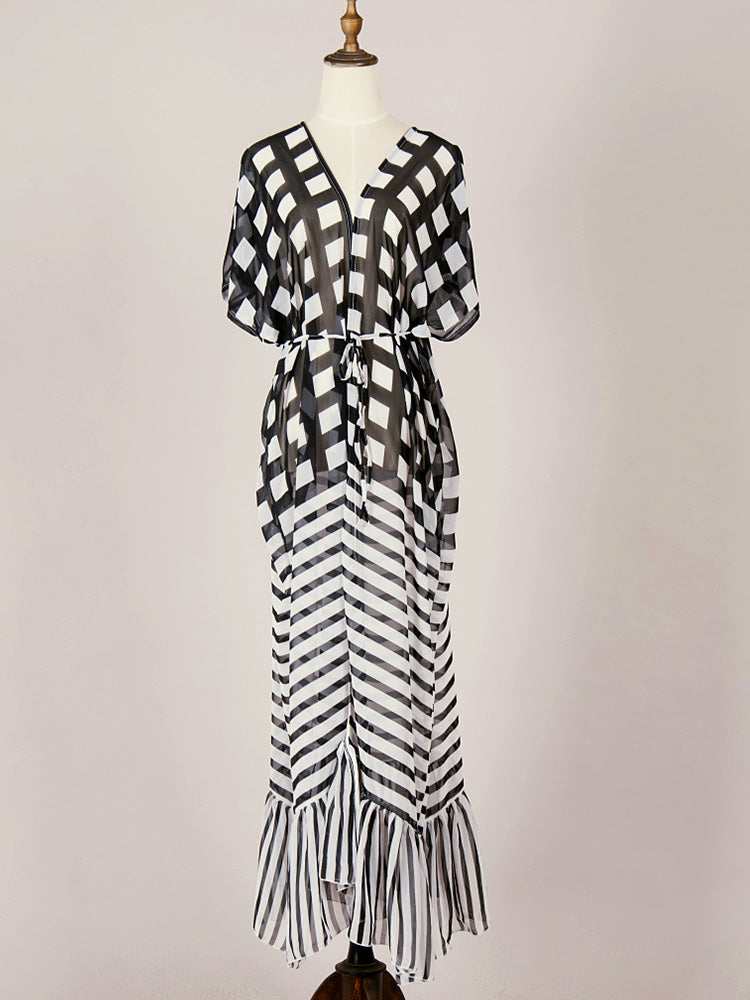 Evatrends cotton gown robe printed kimonos, Outerwear, chiffon, Nightwear, long kimono, Board Sleeves, loose fitting, printed, Belted