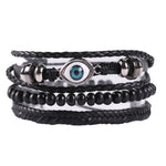Pulseira de couro trançado pulseira de olho preto
