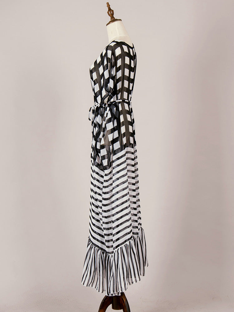 Evatrends cotton gown robe printed kimonos, Outerwear, chiffon, Nightwear, long kimono, Board Sleeves, loose fitting, printed, Belted