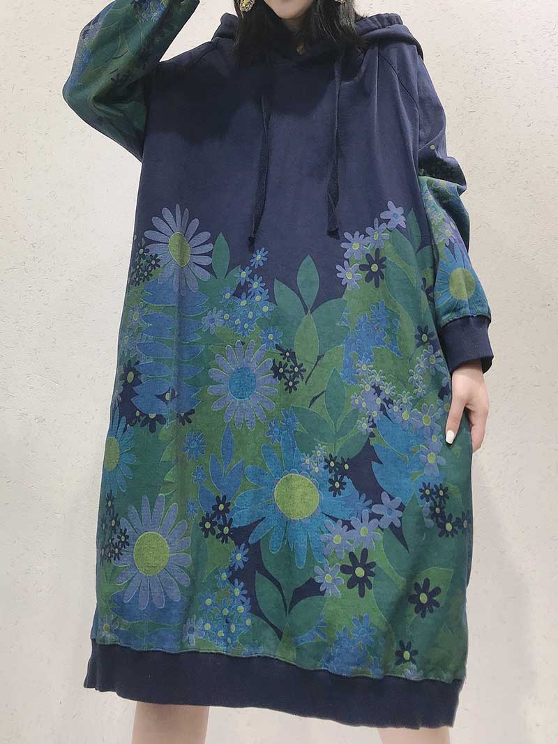 Cozy Floral Hooded Sweater Dress