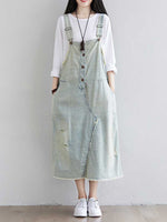 Women's Distressed Denim Midi Overall Dress - Comfortable Everyday | Eva Trends
