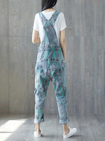 Dungarees cotton denim ripped jeans floral vintage retro style overall