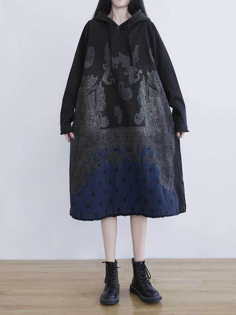 Robe midi à capuche imprimée en direct