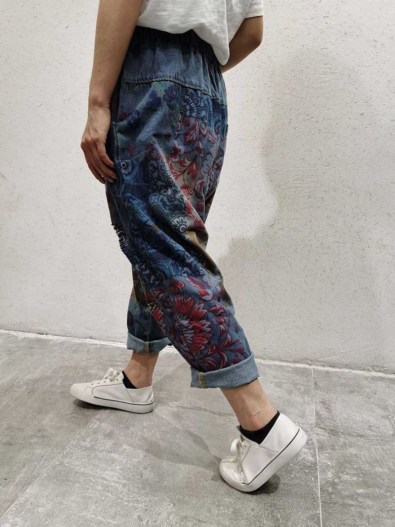 Evatrends Cotton Pant, Bottom, Double side Pockets, Elastic Waist, Cropped Pant, Printed pant, Elastic waist ethnic style   