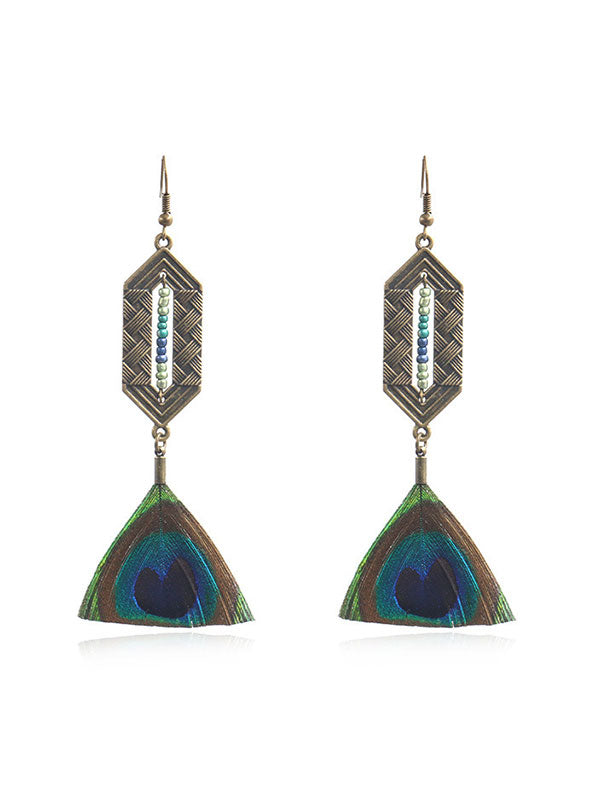 Boucles d'oreilles de plumes de paon Druzy pendantes