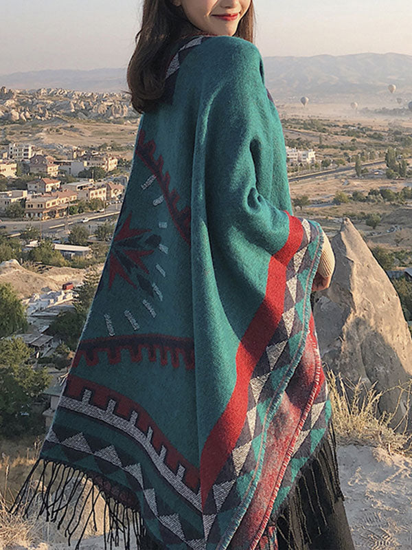 Cardigan de châle ouvert de style ethnique