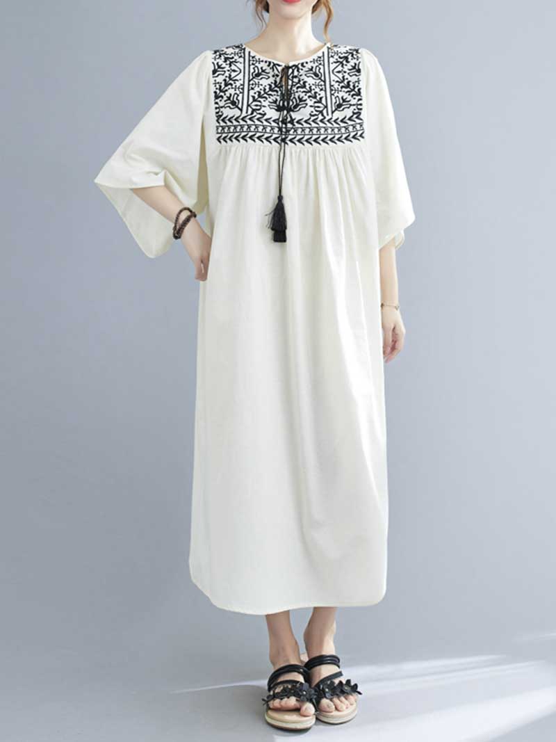 Embroidered Polyester  A-Line Dress