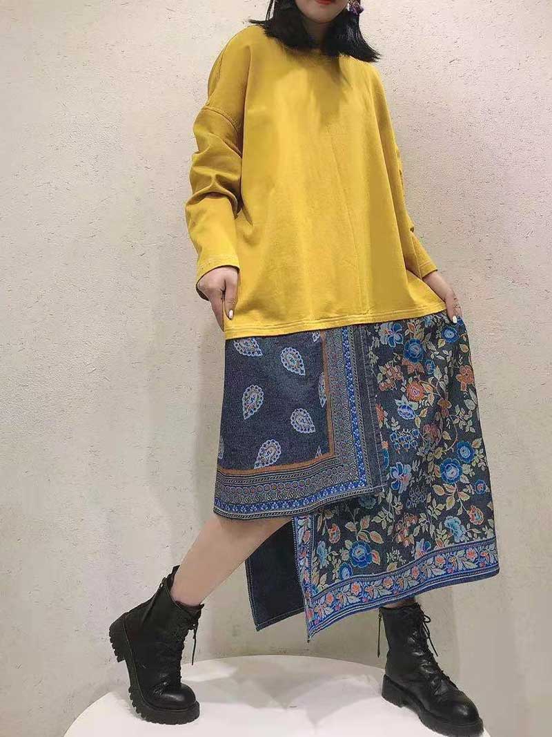 Tous vos souvenirs Robe de sweat-shirt midi à imprimé floral ethnique