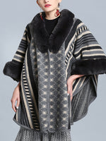 Stripe Bordeus pescoço fofo de plus size Cape Cardigan