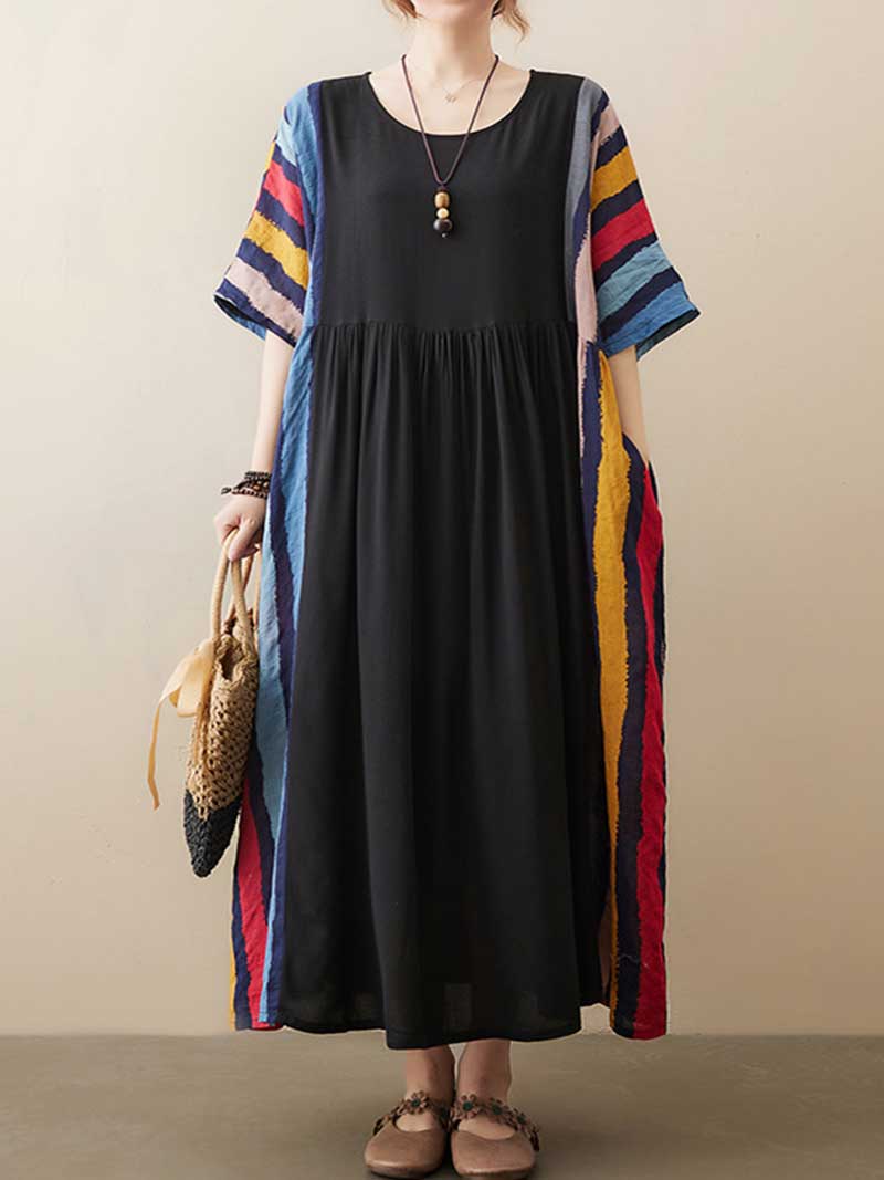 Robe de blouse rayée de fille rétro