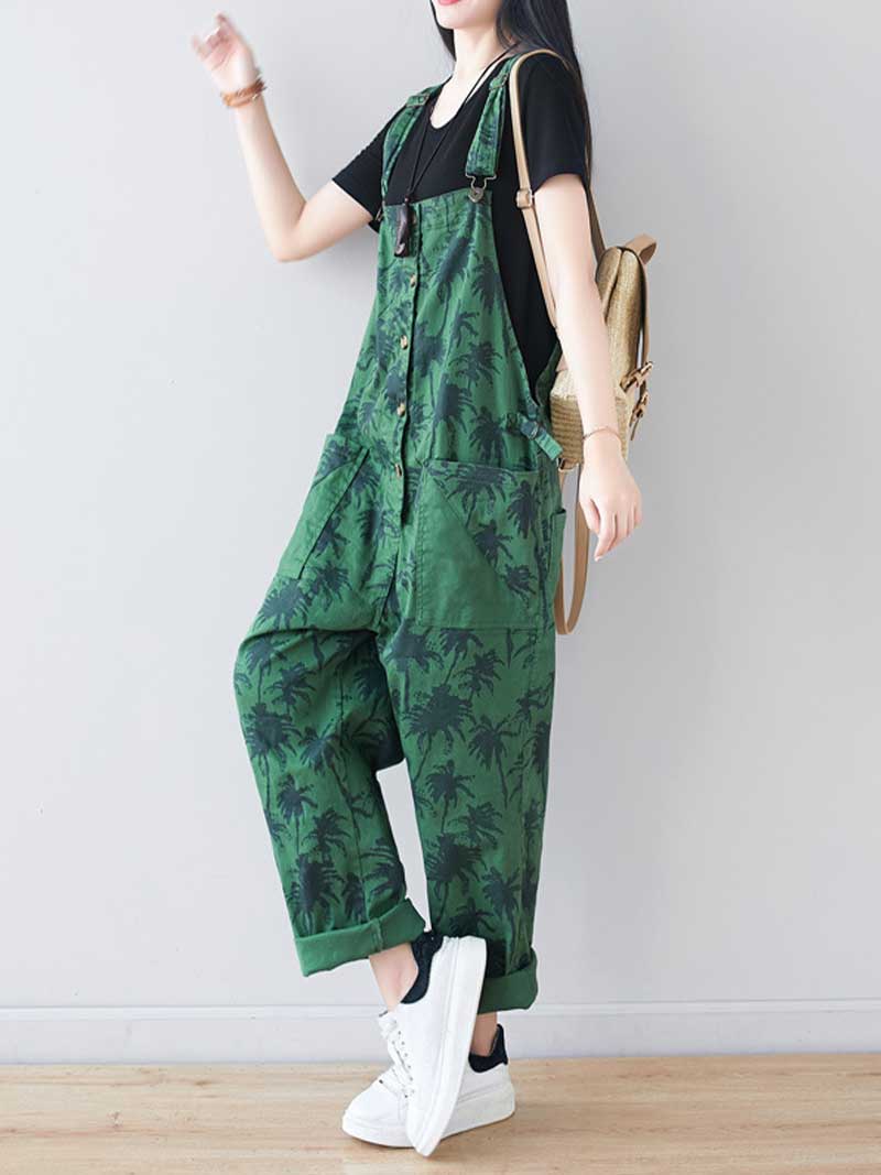 Dungarees cotton denim Printed ,vintage retro style overall, Adjustable straps, double side pockets, comfortable overall
