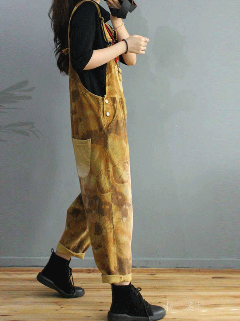 Dungarees cotton, vintage retro style overall,  corduroy, tie-dye print, pockets