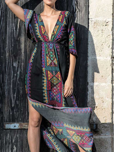 Bohemian Print Cotton Kaftan Dress