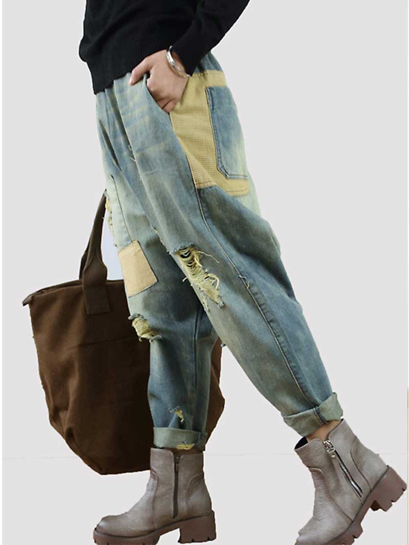 Mantente feliz parche de mezclilla pantalón holgado