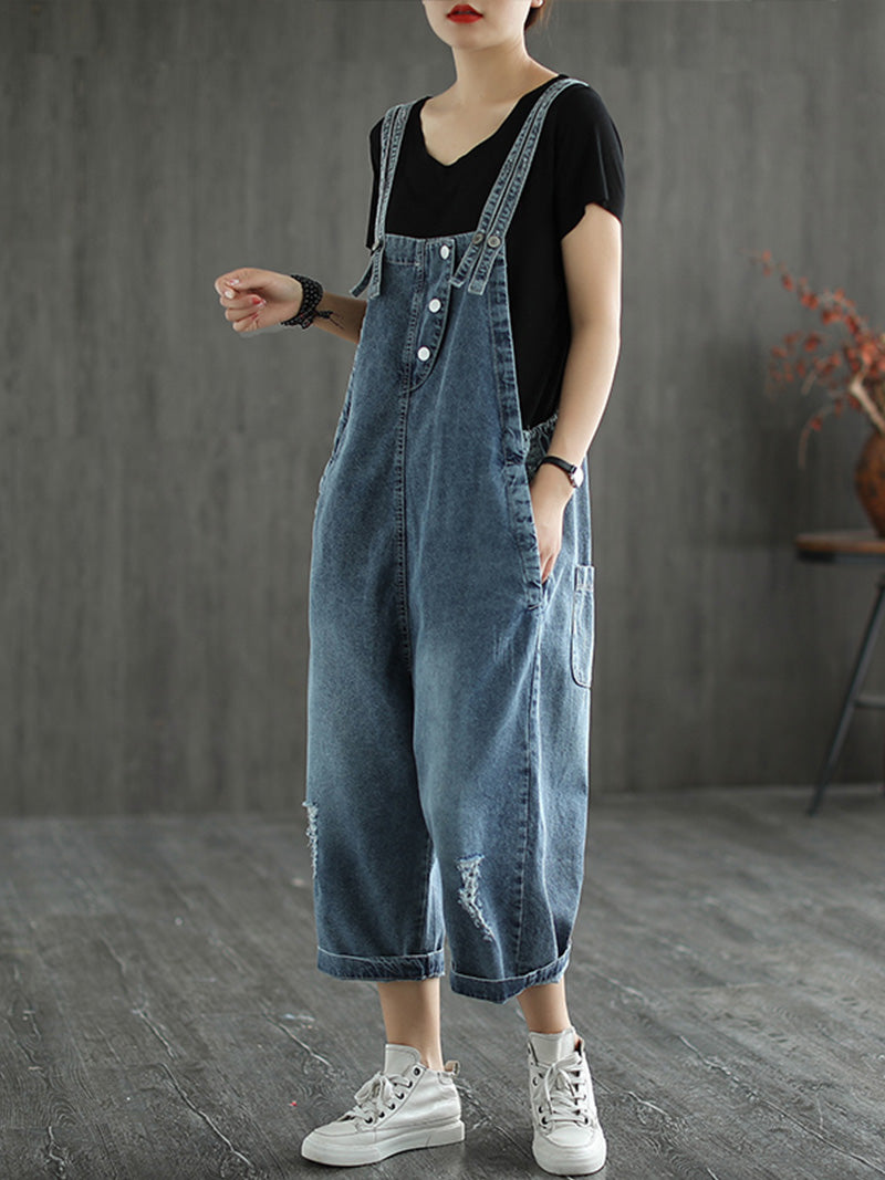 cotton denim ripped overall