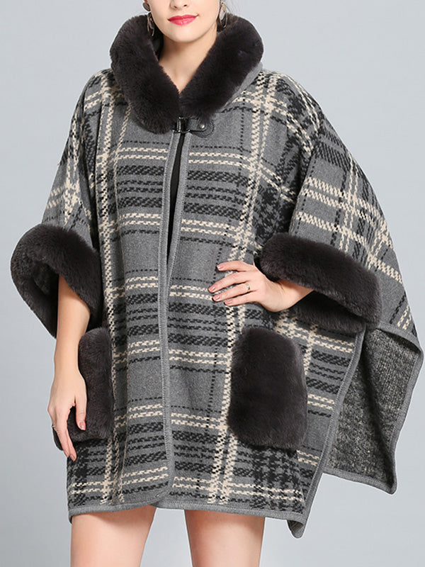 Feelfery Fluffery Plaid Impresión Cape Cardigan de talla grande