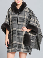 Feelfery Fluffery Plaid Impresión Cape Cardigan de talla grande
