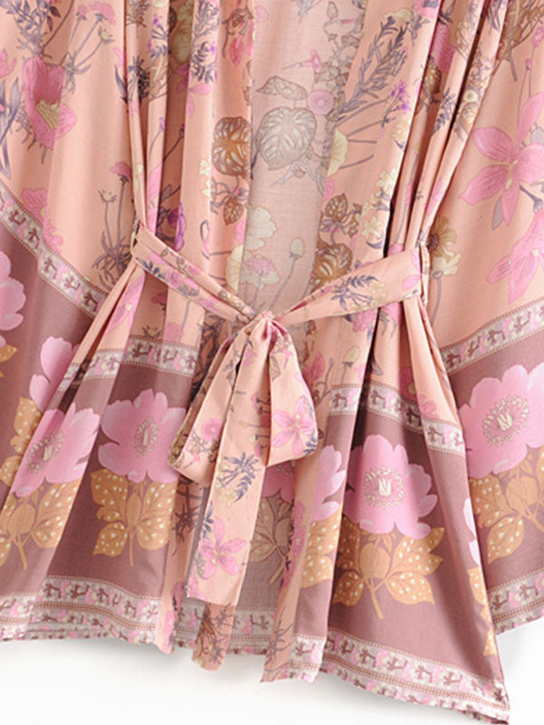 Courte Kimono Floral Imprimé rose Viscose Viscose Robe Kimono Duster