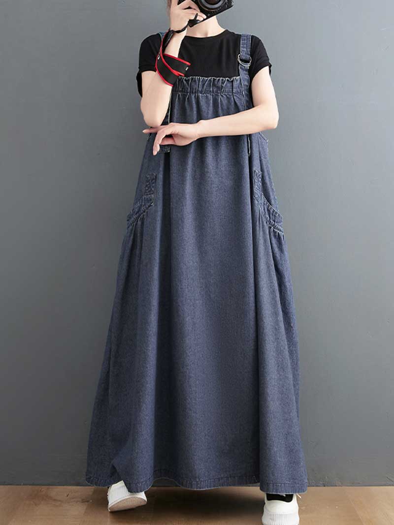  Denim Salopette Overall A-Line Dress
