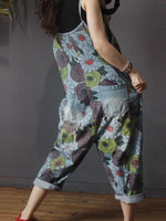 Dungarees, cotton denim, floral, vintage, retro style overall, Side Pockets, Craft Pockets